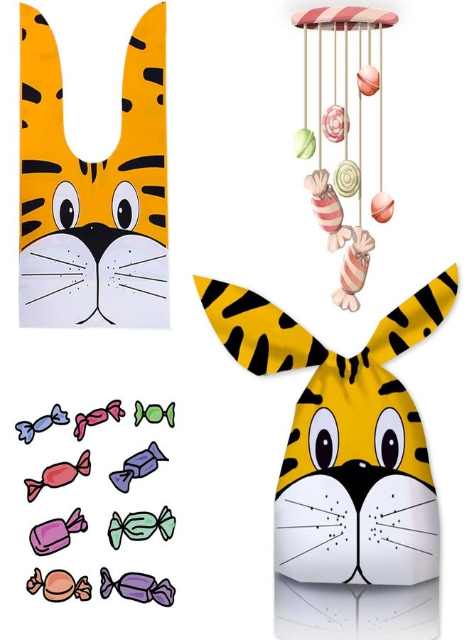 RORANIC 50 Pack Candy Gift Bags,Cute Tiger Small Goodie Bags for Kids Birthday Party, Cellophane Bags for Treats,Cooky,Cookies,Toys,Snacks,Baby Shower Party Favor Bags - Image 1